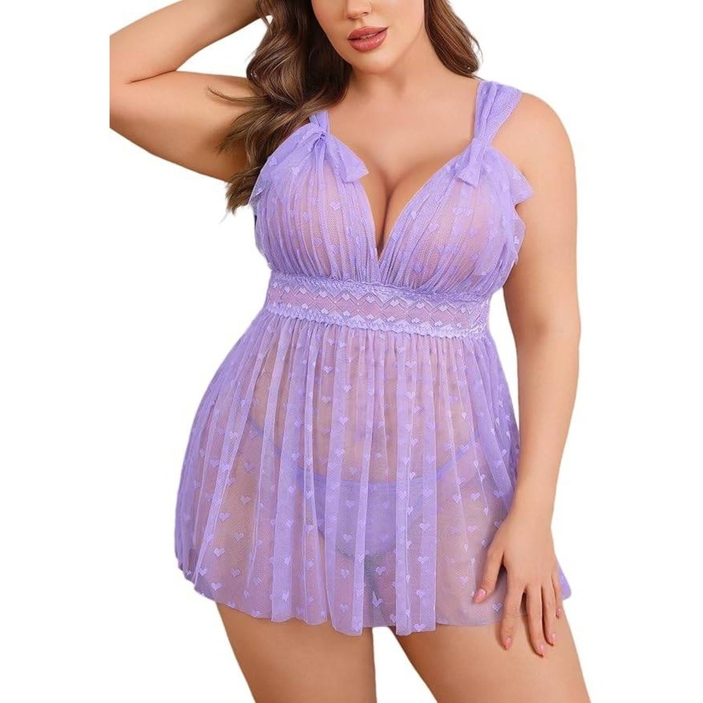 MSRP $26 Avidlove Women's Plus Size 20W Lilac Lingeire Lace Babydoll Mesh